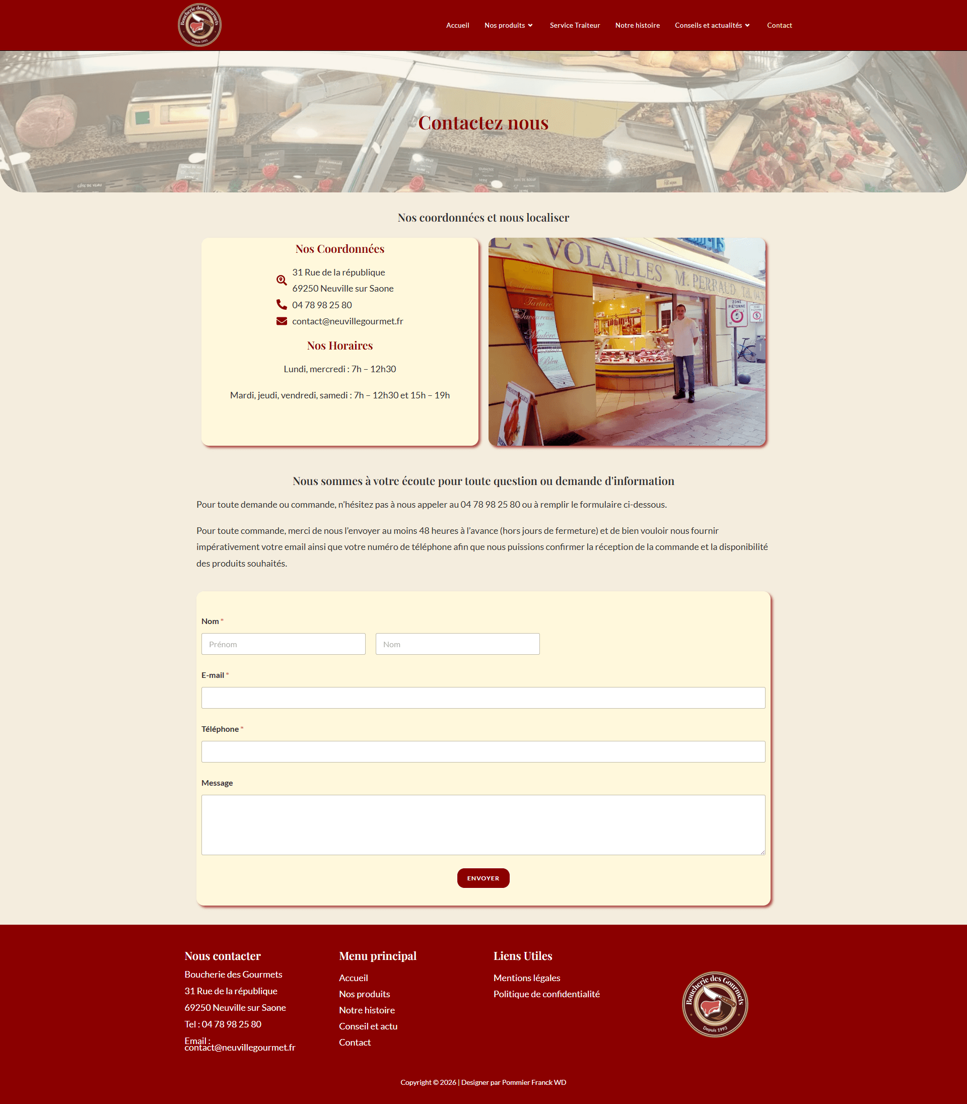 Page contact site vitrine Boucherie traiteur