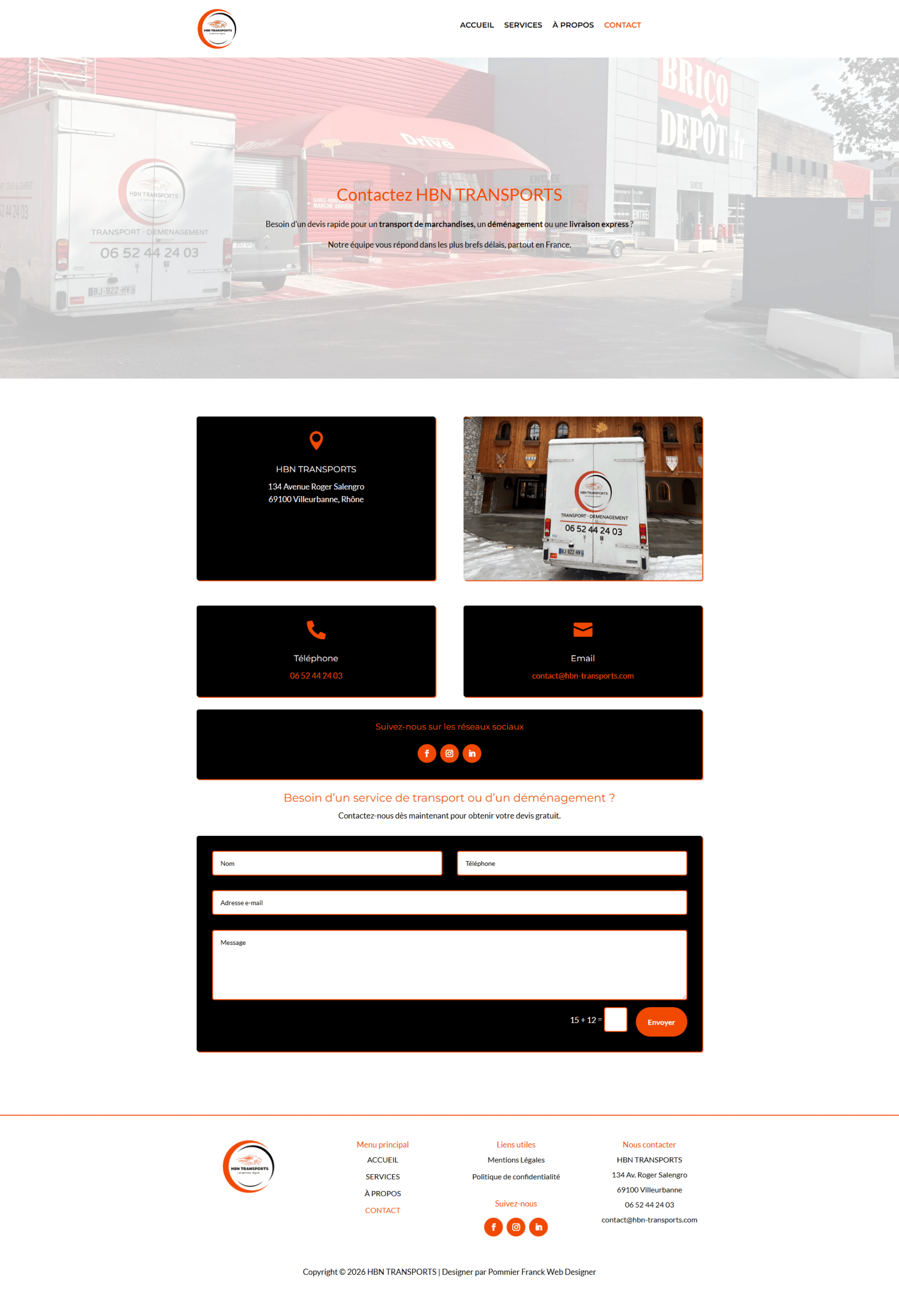 Page contact site vitrine Transport