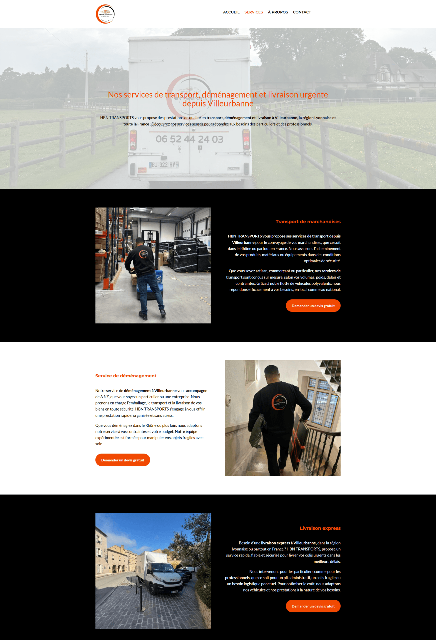 Page services site vitrine Transport