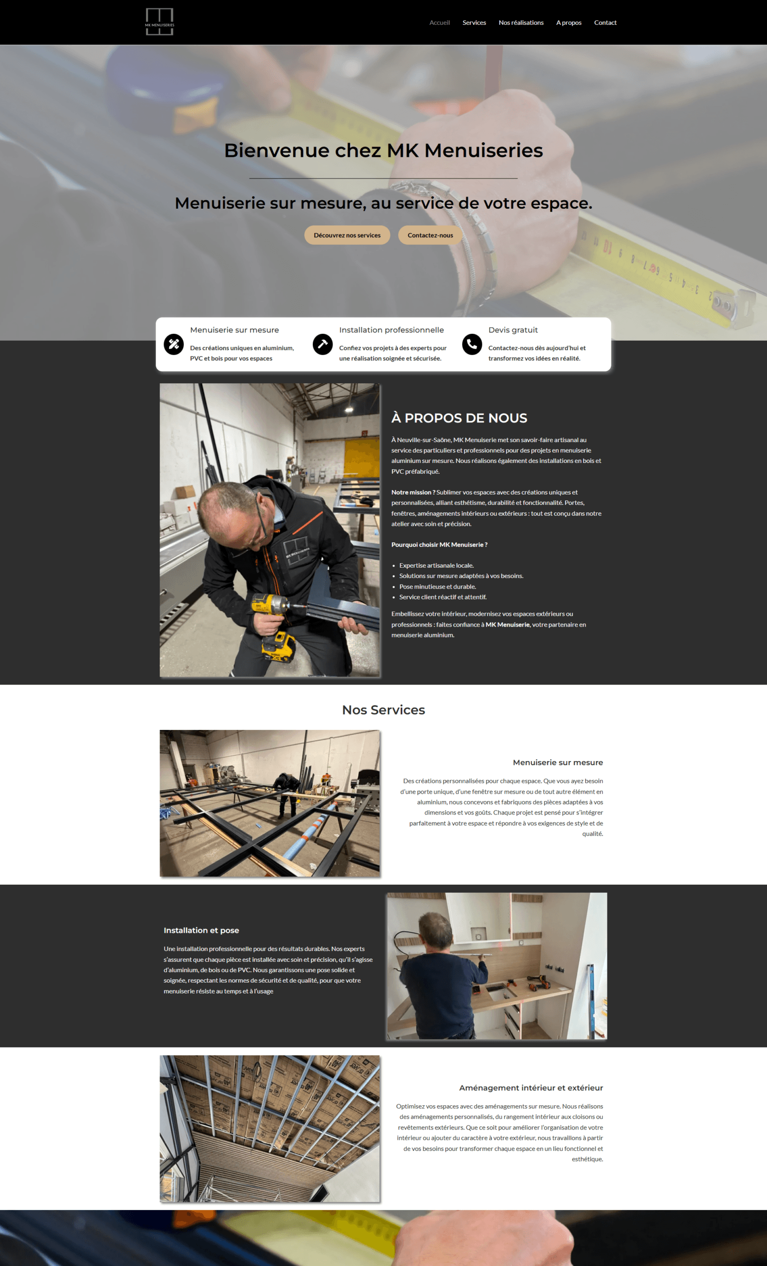 Accueil site vitrine Menuiserie