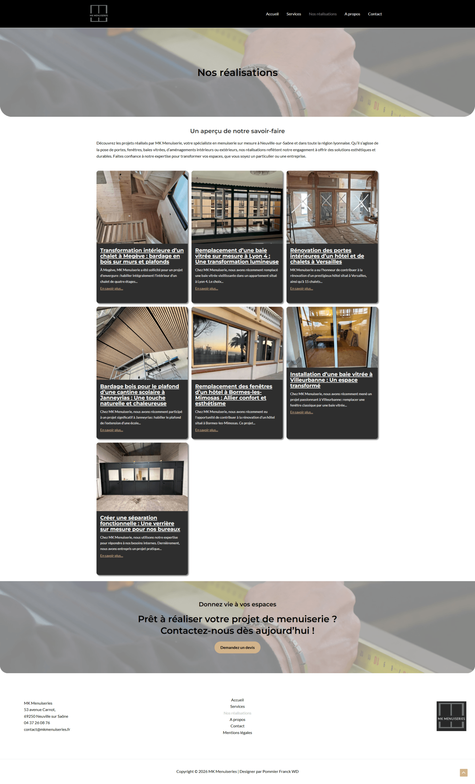 Page réalisation site vitrine Menuiserie