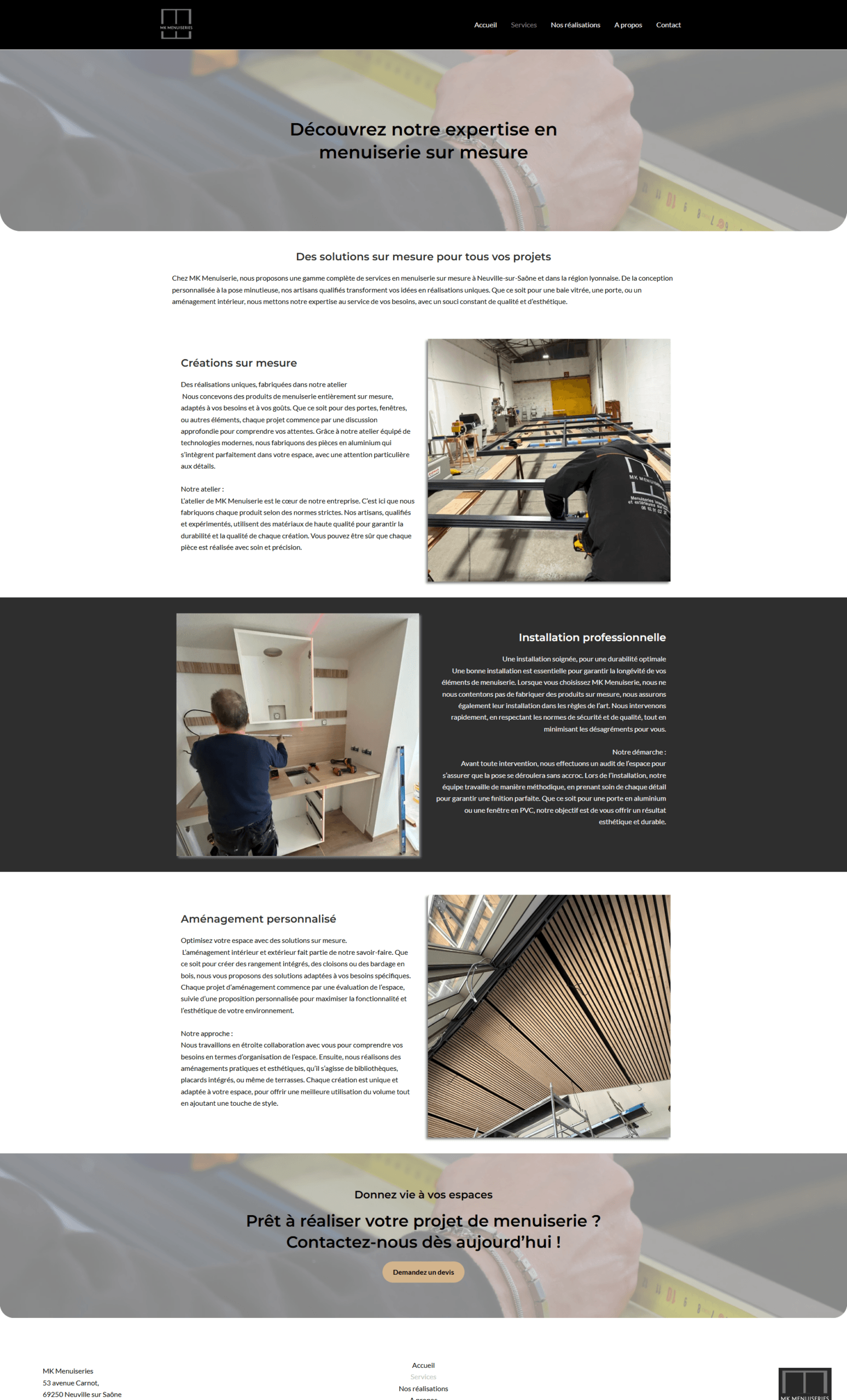 Page services site vitrine Menuiserie