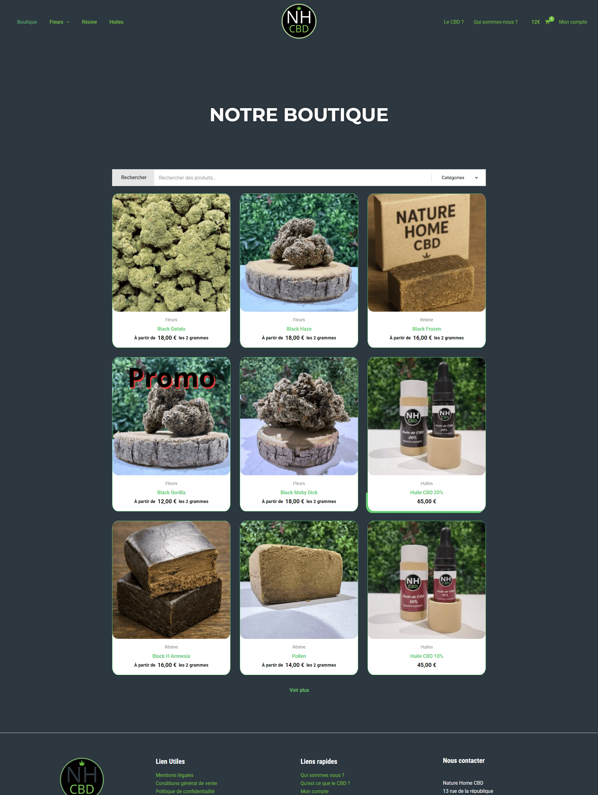 catalogue produits boutique CBD en ligne