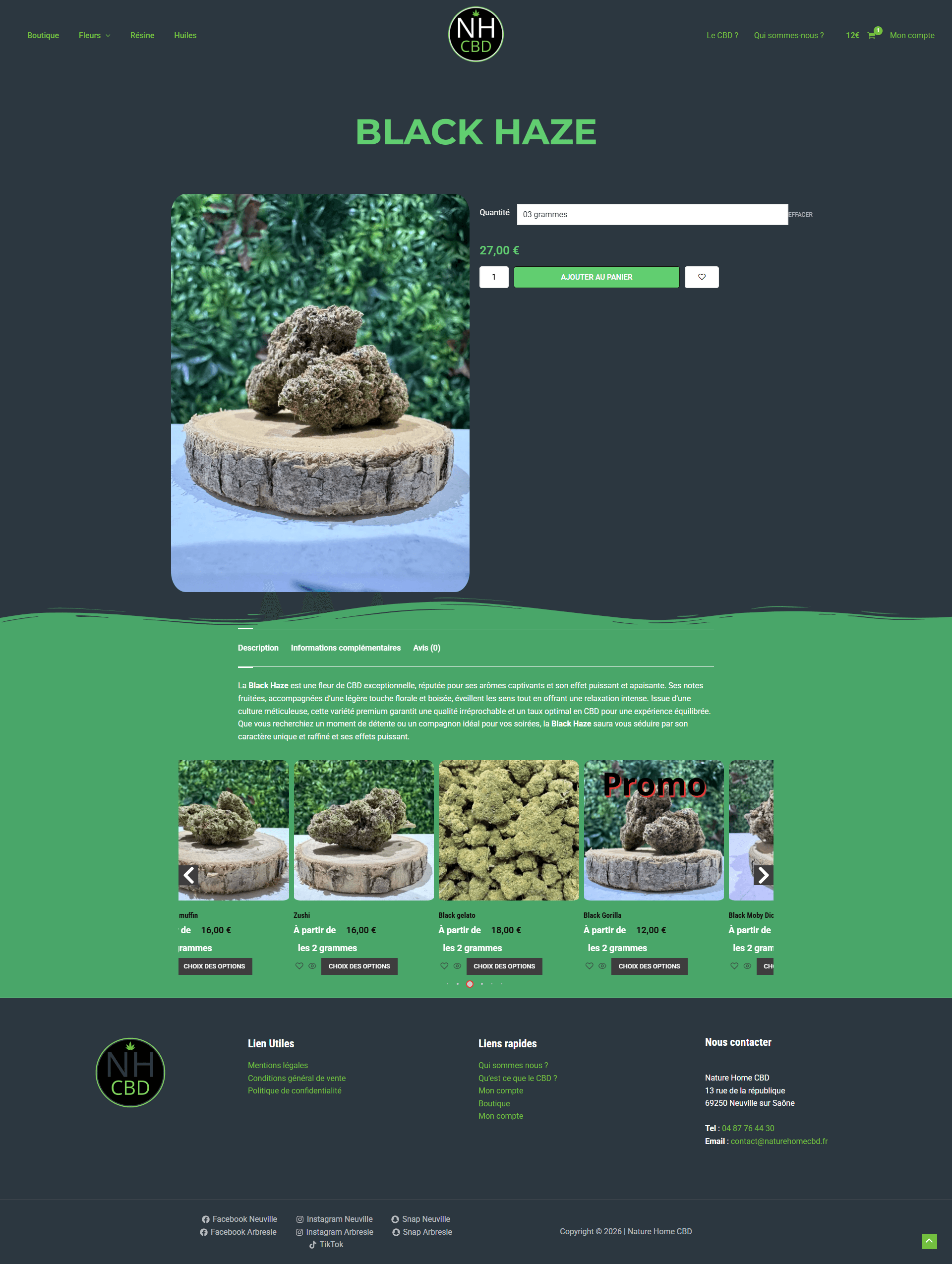 page produit CBD boutique en ligne